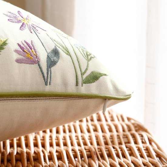 Unyqoos ® Set van 2 Kussenslopen met Bloemenborduurwerk en Vogeldesign voor Slaapkamer en Tuin