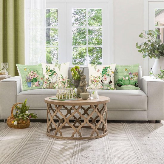 Unyqoos ® Set van 4 Decoratieve Kussenslopen met Lente Thema voor Bank en Tuin, 45 x 45 cm