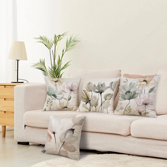 Unyqoos ® Set van 4 Decoratieve Kussenhoezen met Bloemenpatroon, 40 x 40 cm, Geschikt voor Binnen en Buiten