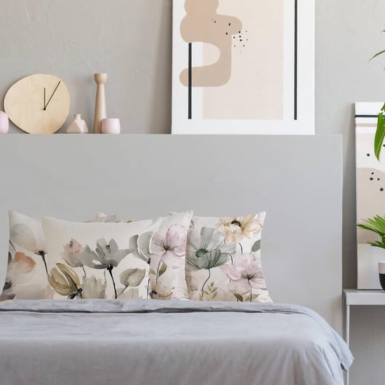 Unyqoos ® Set van 4 Decoratieve Kussenhoezen met Bloemenpatroon, 40 x 40 cm, Geschikt voor Binnen en Buiten