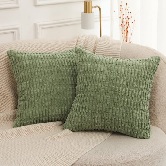 Unyqoos® Set van Twee Luxe Boho Kussenhoezen in Zacht Saliegroen Corduroy voor Stijlvol Interieurontwerp