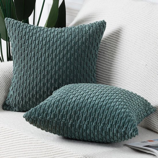 Unyqoos® Set van 2 Bohemien Gestreepte Zachte Kussenslopen voor Slaapkamer en Bank in Donkergroen