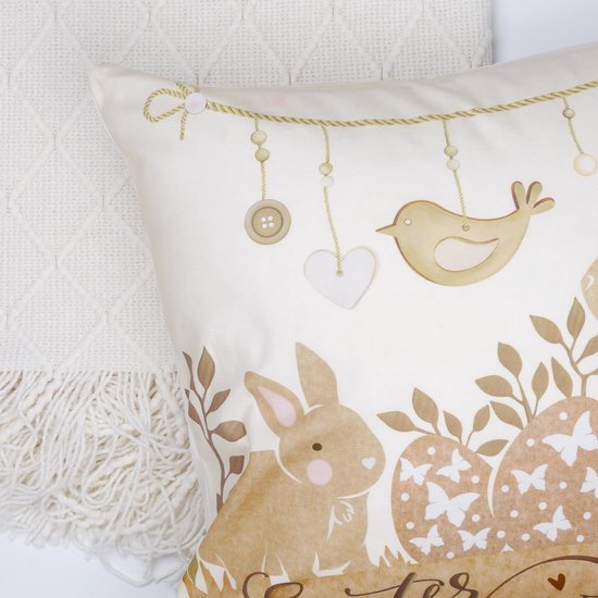 Unyqoos ® Set van 4 Decoratieve Kussenhoezen met Lente Thema en Haasmotief voor Woondecoratie