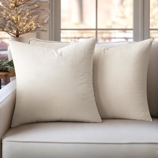Unyqoos® Set van 2 Luxe Fluwelen Kussenhoezen voor Woonkamer en Slaapkamer, 40 x 40 cm, Crèmewit