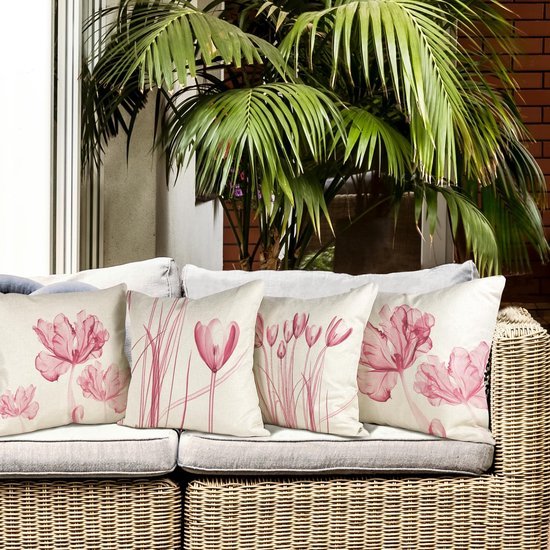 Unyqoos ® Set van 4 Bloemenprint Kussenhoezen 40 x 40 cm voor Binnen en Buiten