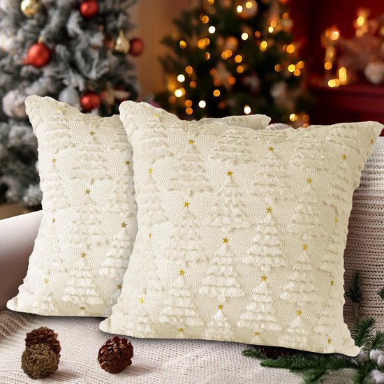 Unyqoos® Set van 2 decoratieve kussenhoezen met winterse kerstmotieven voor huisdecoratie