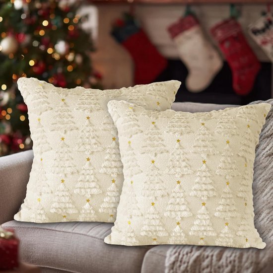 Unyqoos® Set van 2 decoratieve kussenhoezen met winterse kerstmotieven voor huisdecoratie