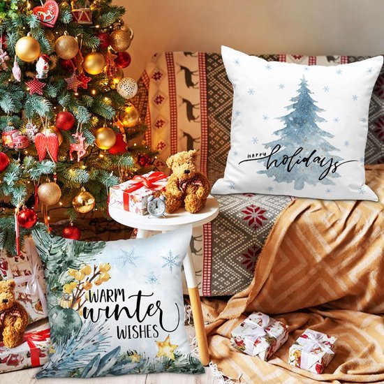 Unyqoos® Set van 4 decoratieve kussenslopen met winterse kerstthema voor sfeervolle inrichting