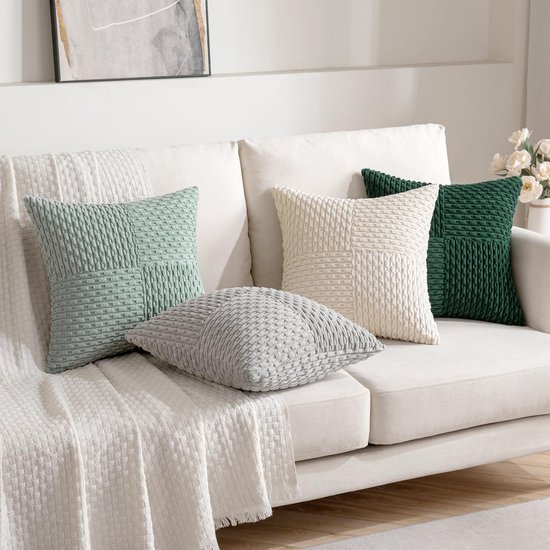 Unyqoos® Set van 2 stijlvolle corduroy kussenslopen met patchwork design voor bank en slaapkamer