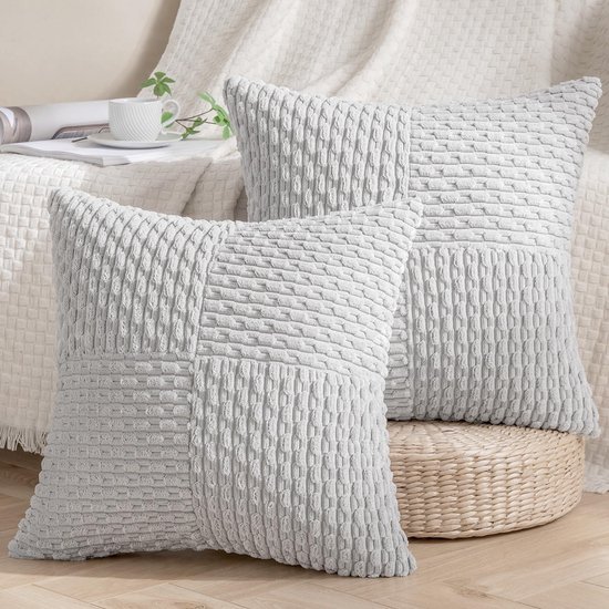 Unyqoos® Set van 2 stijlvolle corduroy kussenslopen met patchwork design voor bank en slaapkamer