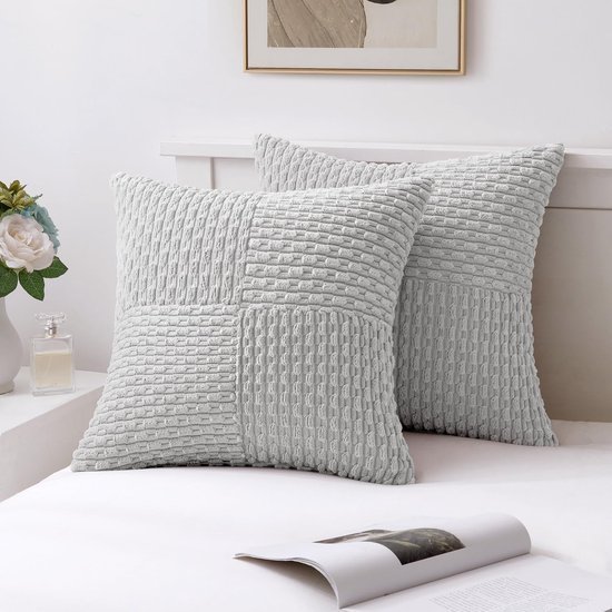 Unyqoos® Set van 2 stijlvolle corduroy kussenslopen met patchwork design voor bank en slaapkamer