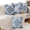 Unyqoos® Set van 4 decoratieve kussenslopen met boho-geometrische prints in blauw en geel