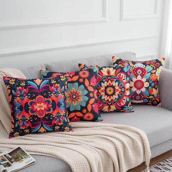 Unyqoos® Bohemian Kussenslopen Set van 4 met Mandala en Bloemenpatroon