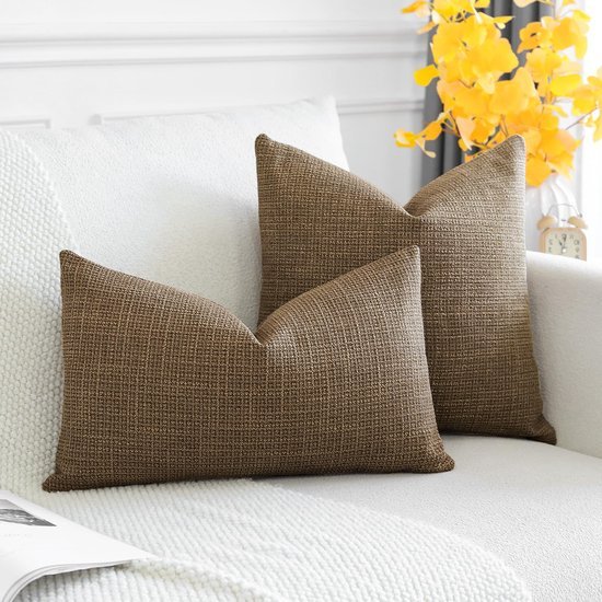 Unyqoos® Set van twee luxe kussenhoezen in koffiebruin voor stijlvolle huisdecoratie