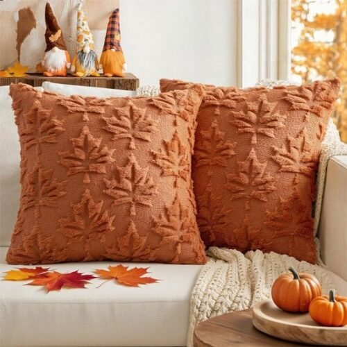 Unyqoos® Set van 2 decoratieve kussenslopen met esdoornblad voor herfst