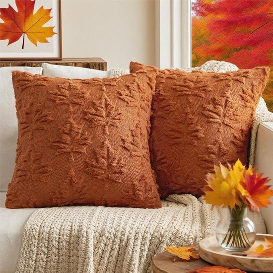 Unyqoos® Set van 2 decoratieve kussenslopen met esdoornblad voor herfst