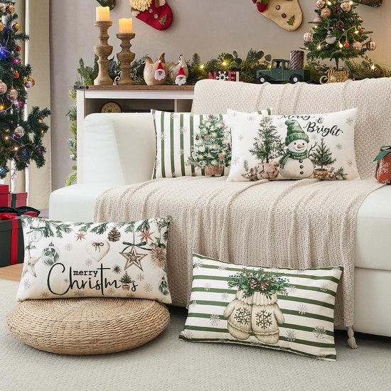 550x550-38484.jpg Unyqoos® Set van 4 decoratieve kerstkussenhoezen met sneeuwpoppenprint voor huisdecoratie