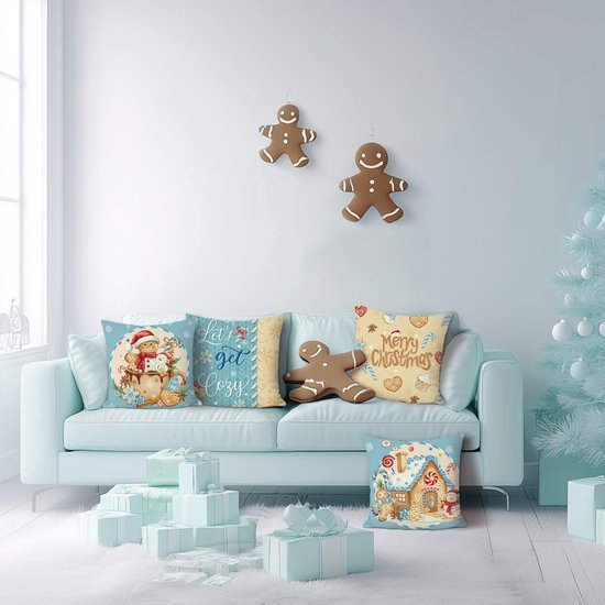 Unyqoos® Set van 4 decoratieve kussenhoezen met feestelijk winterthema voor huisdecoratie