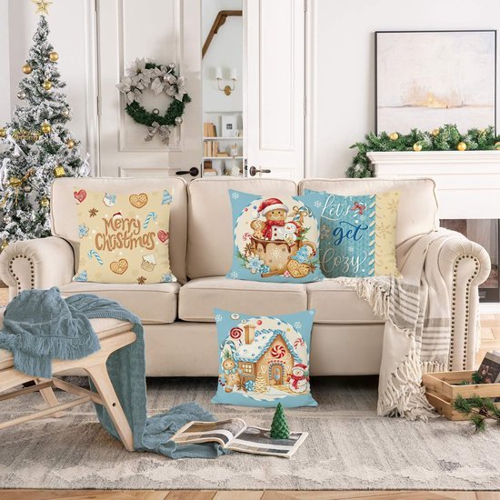 Unyqoos® Set van 4 decoratieve kussenhoezen met feestelijk winterthema voor huisdecoratie