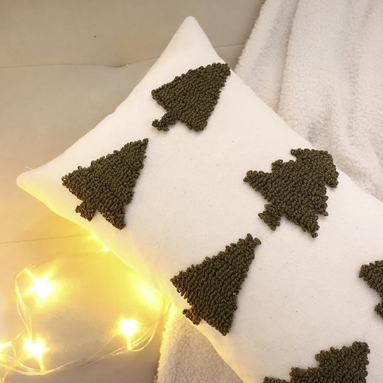 Unyqoos® Set van 2 groene kussenhoezen met kerstboomdesign voor sfeervolle decoratie