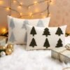 Unyqoos® Set van 2 groene kussenhoezen met kerstboomdesign voor sfeervolle decoratie
