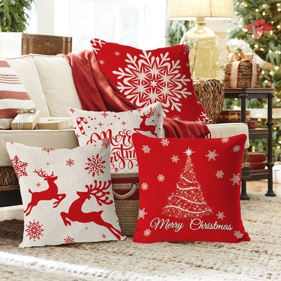 Unyqoos® Set van vier kussenslopen met kerstmotieven voor een feestelijke sfeer