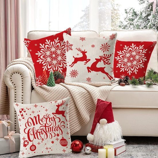 Unyqoos® Set van vier kussenslopen met kerstmotieven voor een feestelijke sfeer