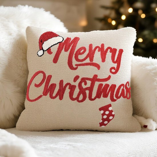 Unyqoos® Kerstkussenhoes met borduurwerk voor feestelijke sfeer in huis 45x45 cm