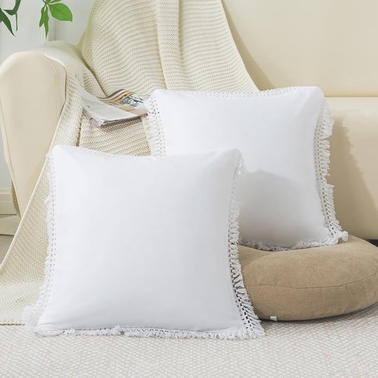 Unyqoos® Set van twee ultrazachte microvezel kussenslopen met ritssluiting en kwastjes