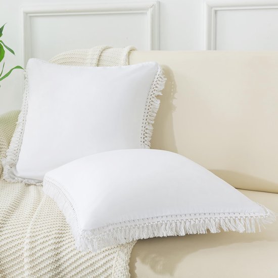 Unyqoos® Set van twee ultrazachte microvezel kussenslopen met ritssluiting en kwastjes