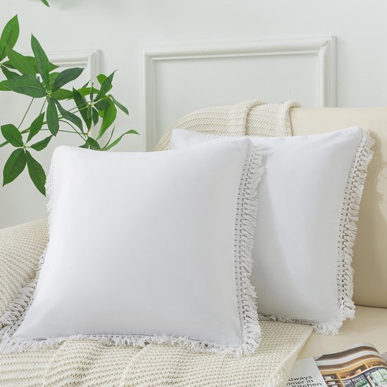 Unyqoos® Set van twee ultrazachte microvezel kussenslopen met ritssluiting en kwastjes