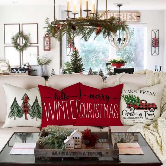 550x550-38607.jpg Unyqoos® Set van 4 decoratieve kussenhoezen met dennenmotief voor feestelijke sfeer