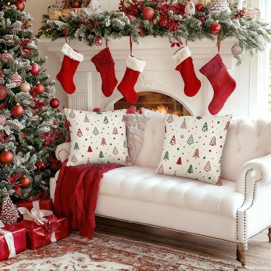 550x550-38638.jpg Unyqoos® Set van 2 linnen kussenslopen met kerstmotief in rood en ontwerp