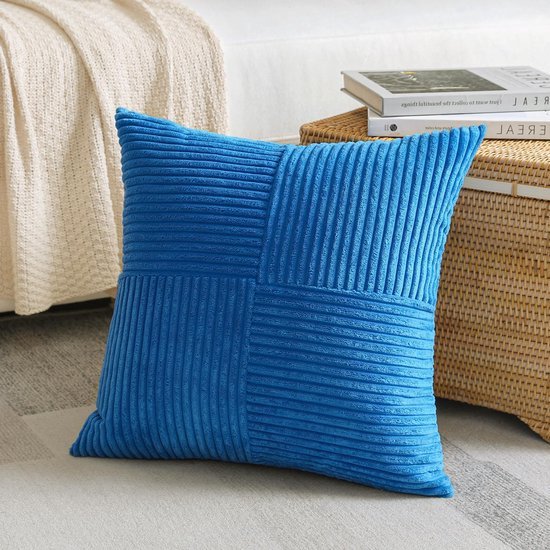 Unyqoos® Set van 2 decoratieve corduroy kussenslopen met gestreept patchwork design voor woondecoratie