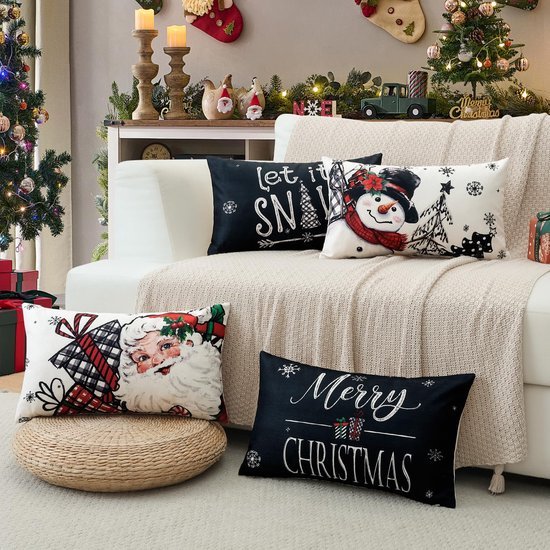 550x550-38680.jpg Unyqoos® Set van 4 decoratieve kerstkussenhoezen met sneeuwpop en kerstman motieven