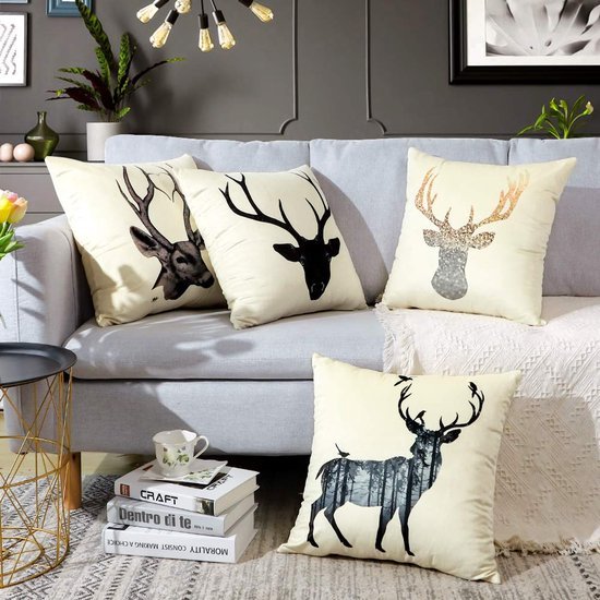 550x550-38710.jpg Unyqoos® Set van Vier Zachte Fluwelen Kussenhoezen met Hertmotief voor Bank en Bed