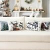 Unyqoos® Set van vier kussenslopen met sneeuwpop en eland design voor kerstdecoratie