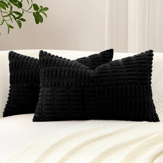 Unyqoos® Set van twee zachte corduroy kussenhoezen met gestreept patchwork design