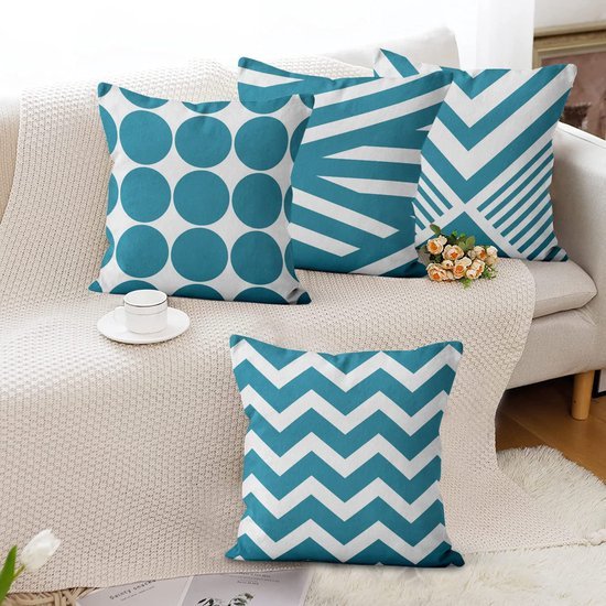 550x550-38750.jpg Unyqoos® Turquoise kussenslopen set van 4 met abstract geometrisch patroon voor diverse interieurs
