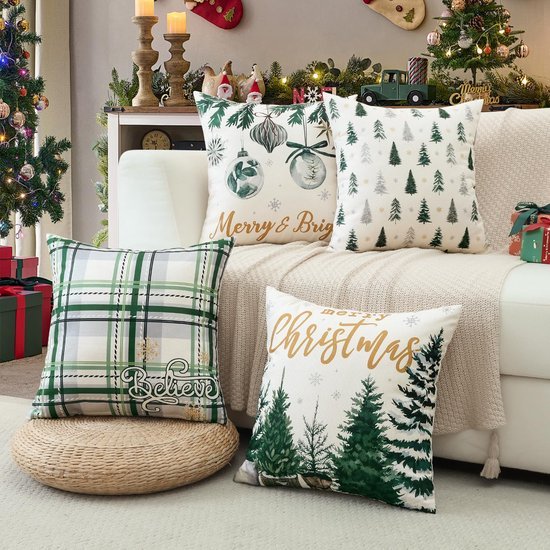 Unyqoos® Set van 4 decoratieve kerstkussenhoezen voor een feestelijke sfeer in huis