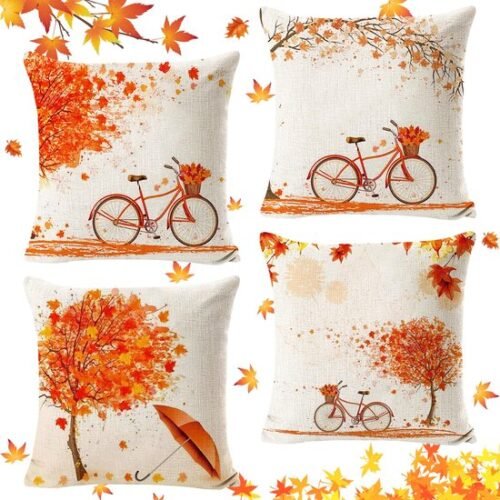Unyqoos® Set van vier linnen kussenslopen met herfstmotief voor sfeervol interieur