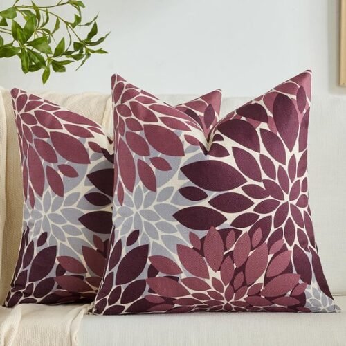 Unyqoos® Set van 2 Decoratieve Kussenslopen in Rood en Grijs met Bloemenmotief voor Binnen en Buiten