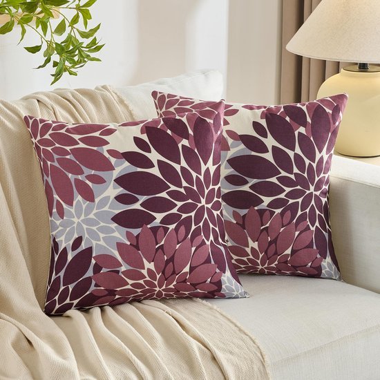Unyqoos® Set van 2 Decoratieve Kussenslopen in Rood en Grijs met Bloemenmotief voor Binnen en Buiten