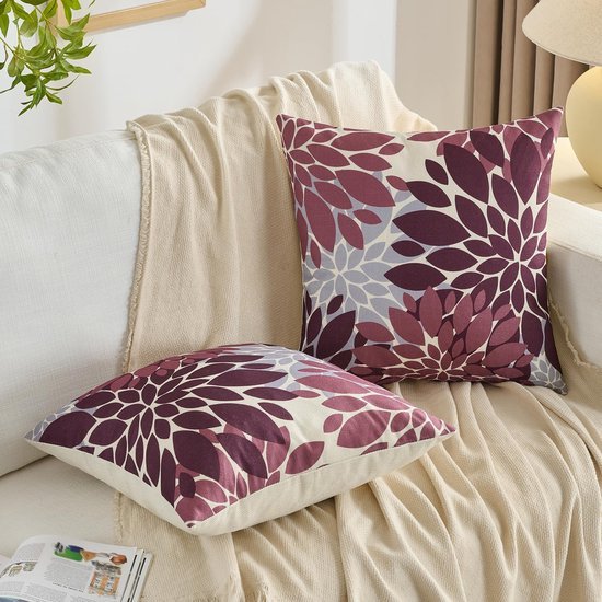 Unyqoos® Set van 2 Decoratieve Kussenslopen in Rood en Grijs met Bloemenmotief voor Binnen en Buiten