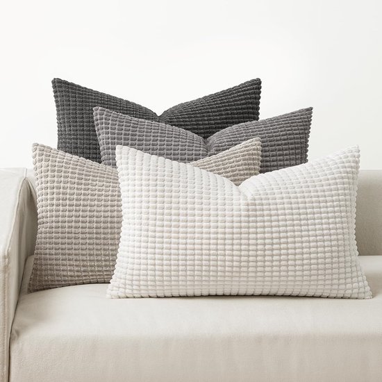 Unyqoos® Set van 4 stijlvolle grijze kussenslopen voor bank, woonkamer en slaapkamer, 40 x 60 cm