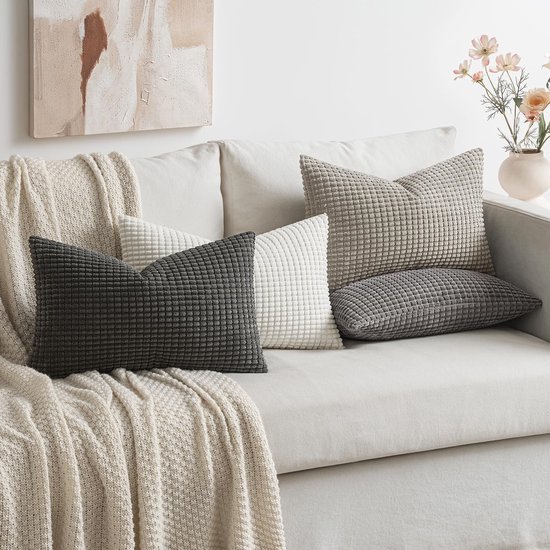 Unyqoos® Set van 4 stijlvolle grijze kussenslopen voor bank, woonkamer en slaapkamer, 40 x 60 cm