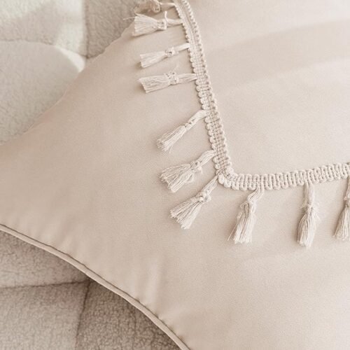 Unyqoos® Lichtbeige sierkussensloop met franjes voor modern interieur 45x45 cm