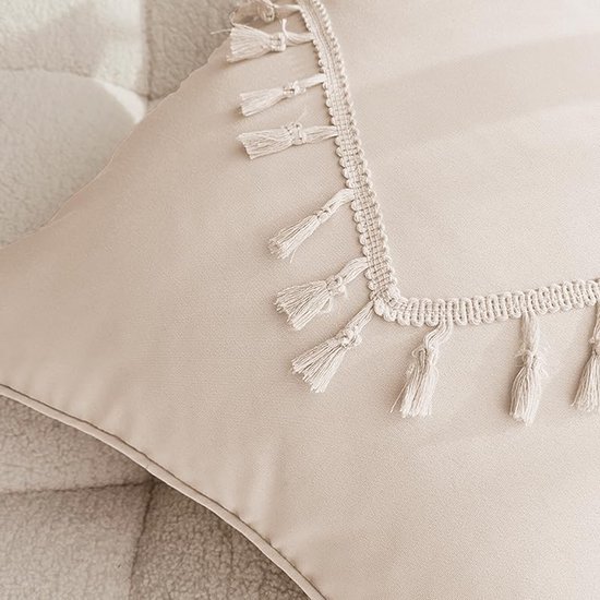 Unyqoos® Lichtbeige sierkussensloop met franjes voor modern interieur 45x45 cm