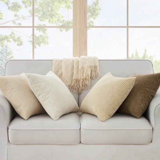 550x550-38882.jpg Unyqoos® Set van 4 beige corduroy kussenslopen voor decoratieve accenten in huis