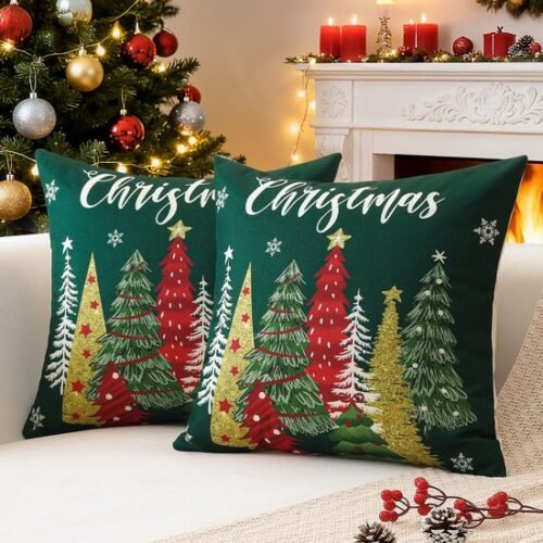 Unyqoos® Set van 2 decoratieve kussenhoezen met kerstmotief voor sfeervolle inrichting
